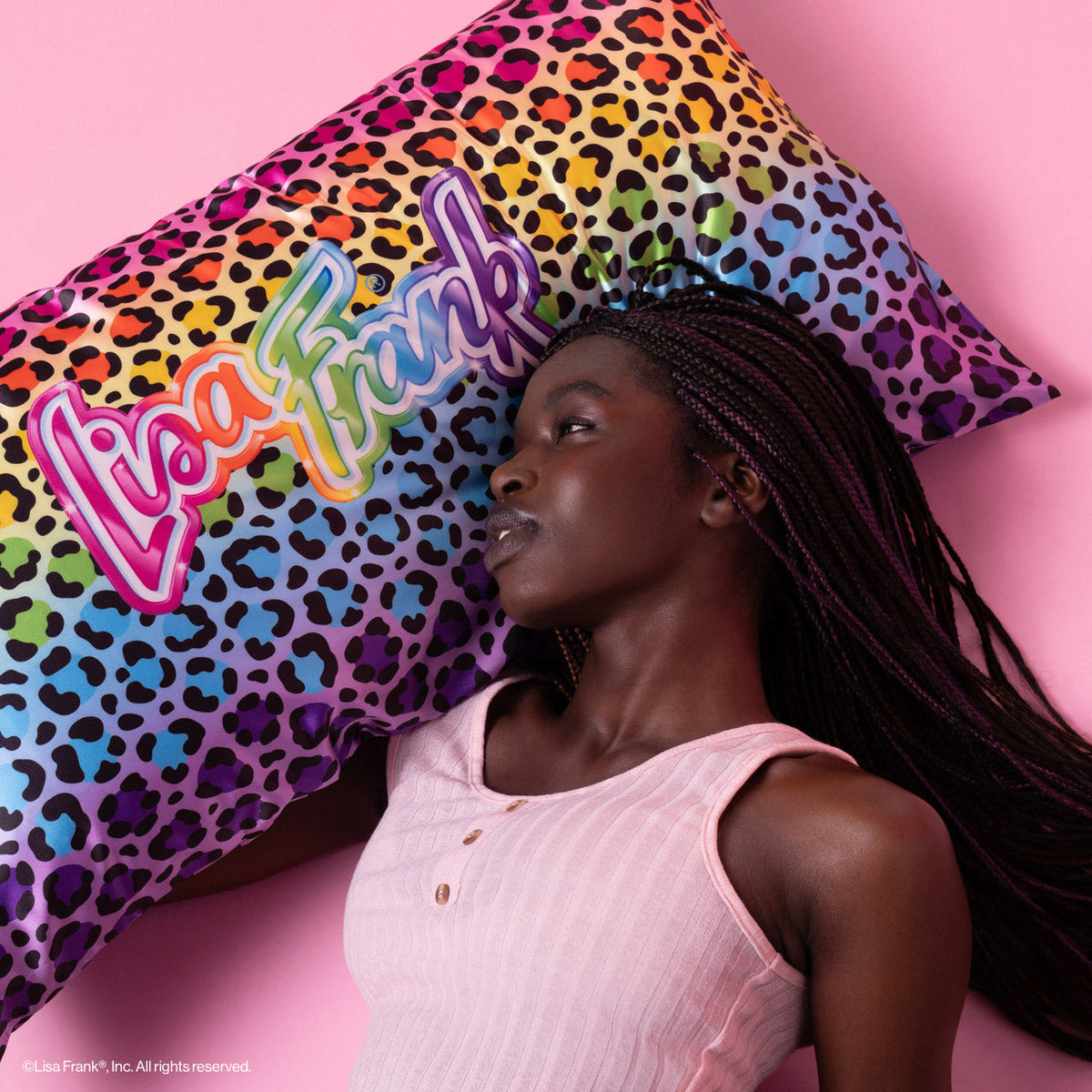 Lisa Frank x Kitsch szatén párnahuzat, szivárvány leopárd mintás, 4 db-os csomag – King