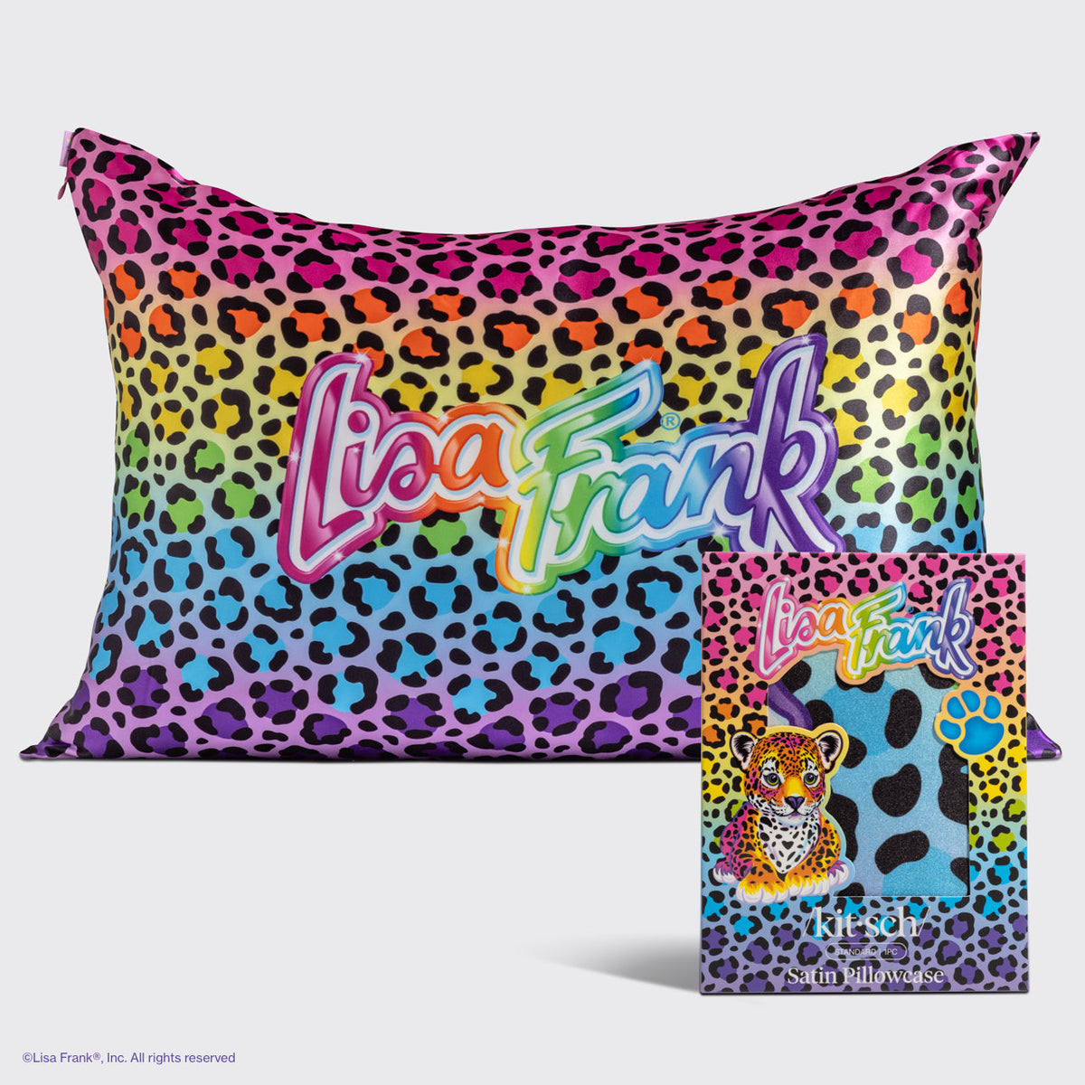 Lisa Frank x Kitsch szatén párnahuzat, szivárvány leopárd mintás, 2 db-os csomag