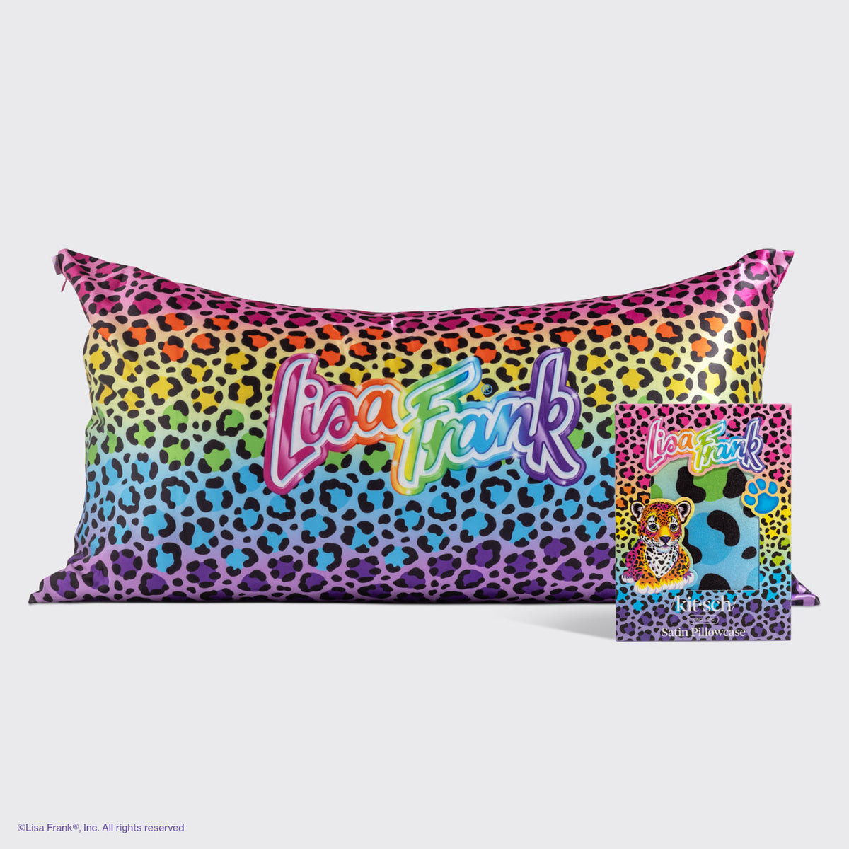 Lisa Frank x Kitsch szatén párnahuzat, szivárvány leopárd mintás, 4 db-os csomag – King