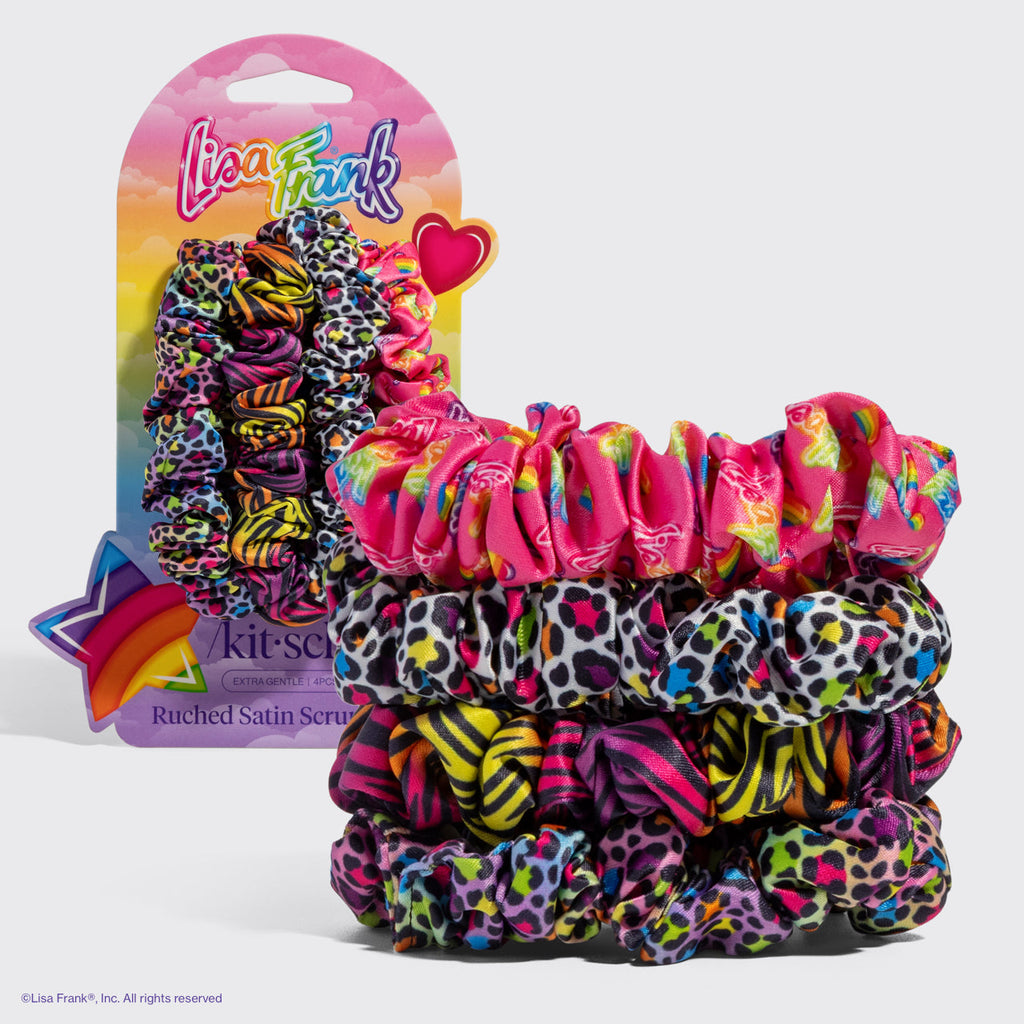 Lisa Frank x Kitsch ráncolt szatén hajgumik Rainbow Leopard mintában