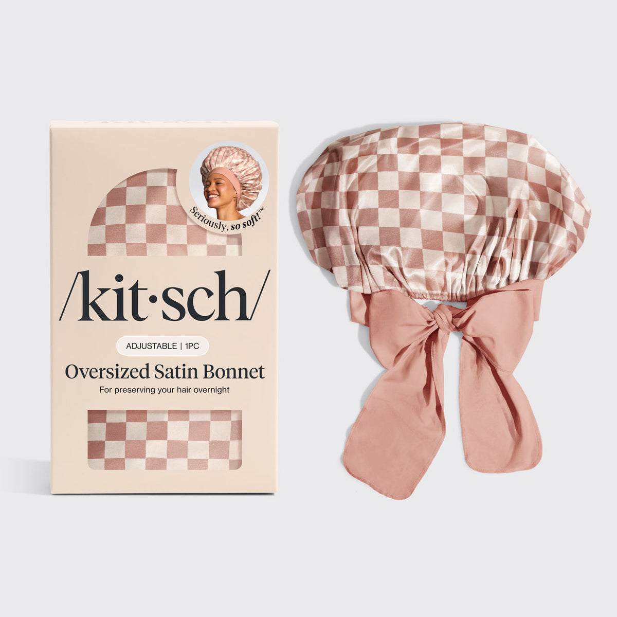 Terrakotta kockás oversized szatén alvósapka