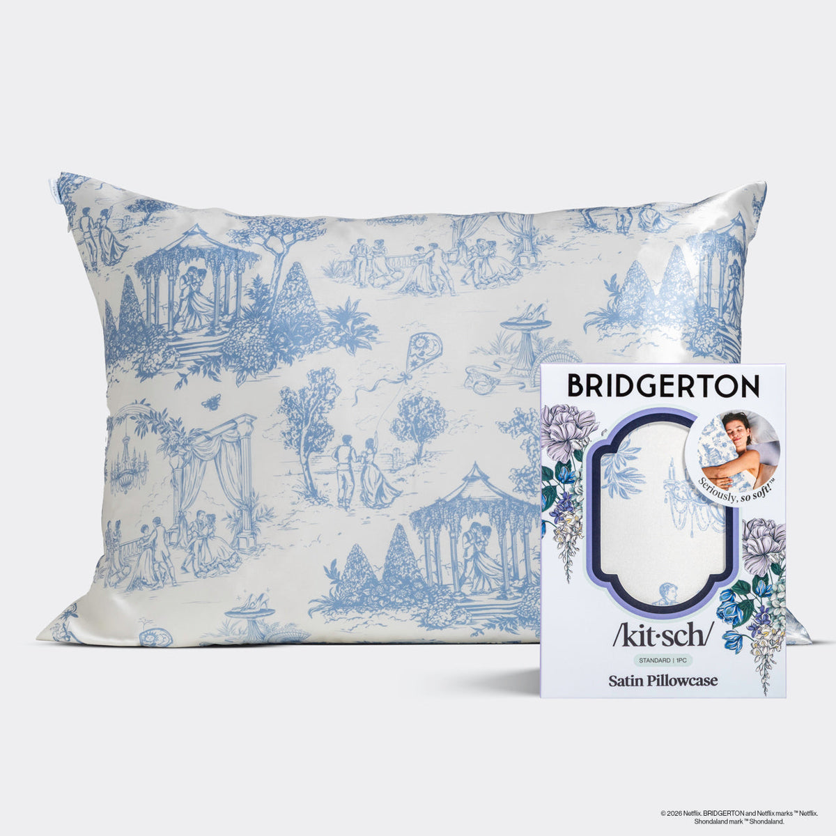 Bridgerton x Kitsch szatén párnahuzat Garden Toile mintában
