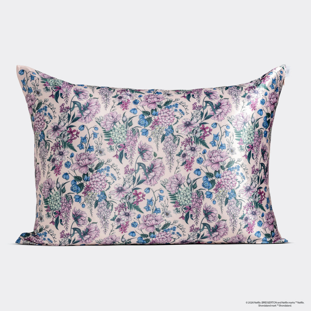 Bridgerton x Kitsch szatén párnahuzat, Wisteria (lila akác) mintás, 2 db-os csomag