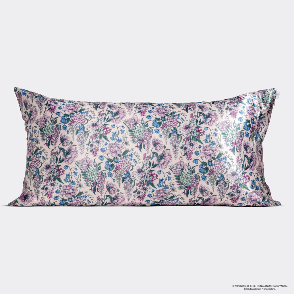 Bridgerton x Kitsch szatén párnahuzat, Wisteria (lila akác) mintás, 4 db-os csomag – King
