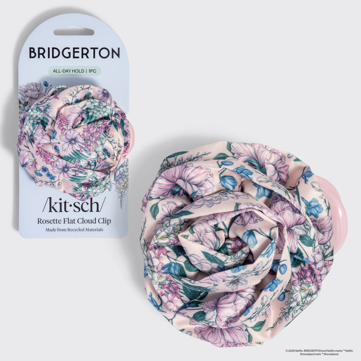 Bridgerton x Kitsch szatén rozettás közepes lapos felhő-csat Wisteria színben