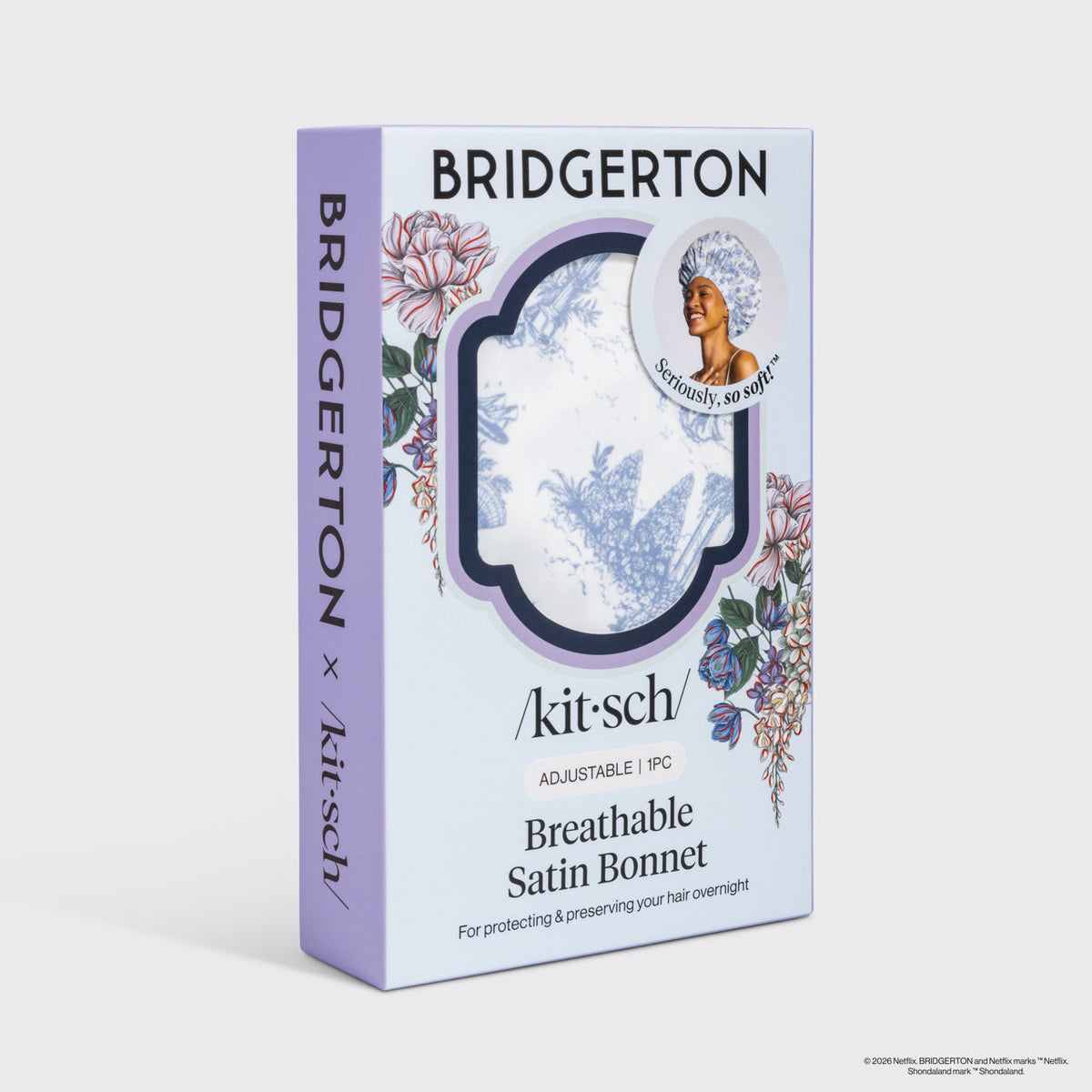 Bridgerton x Kitsch légáteresztő szatén hálósapka Garden Toile mintában