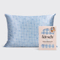 Szaténpárnahuzat kék kockás (gingham) mintában