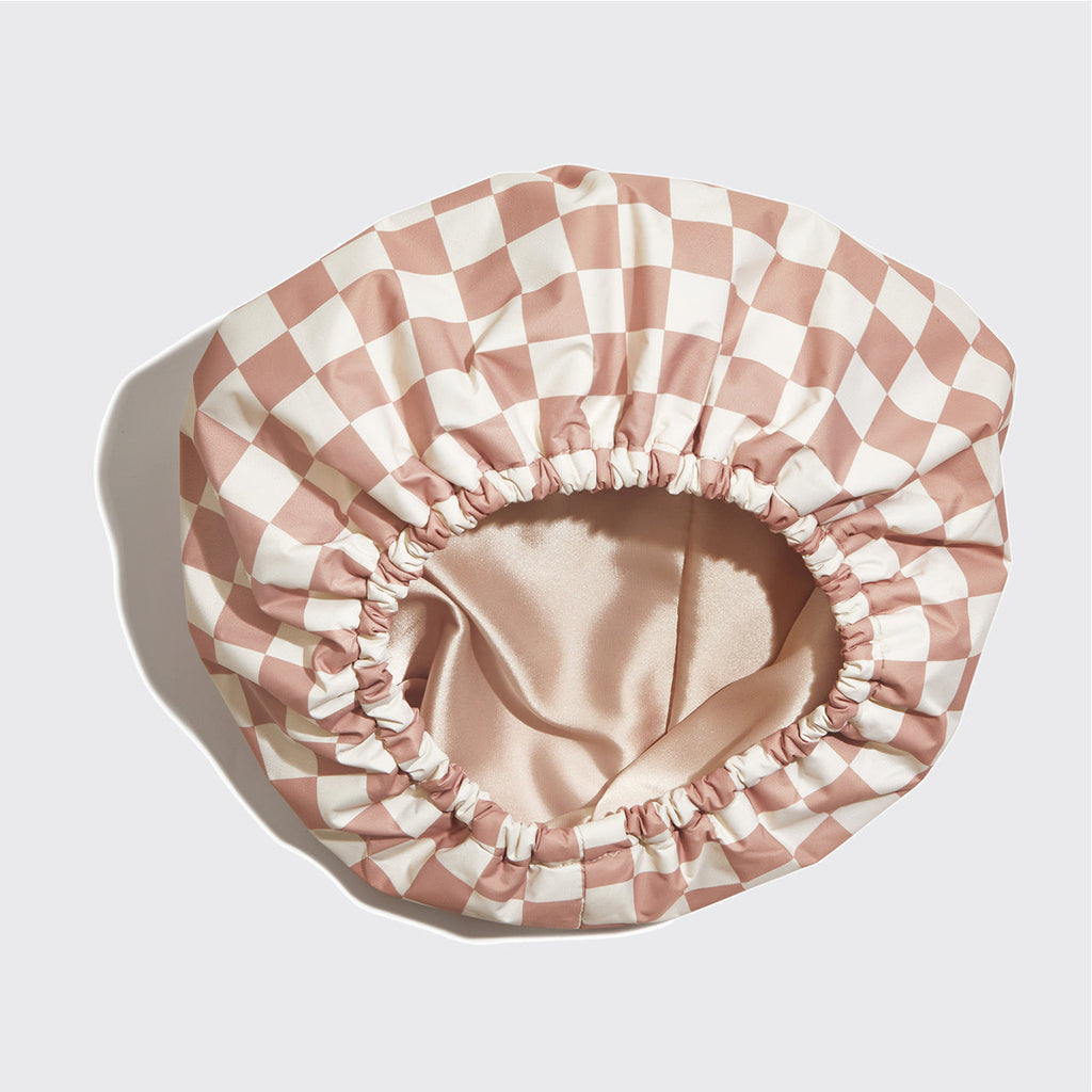 Terracotta kockás szatén zuhanysapka