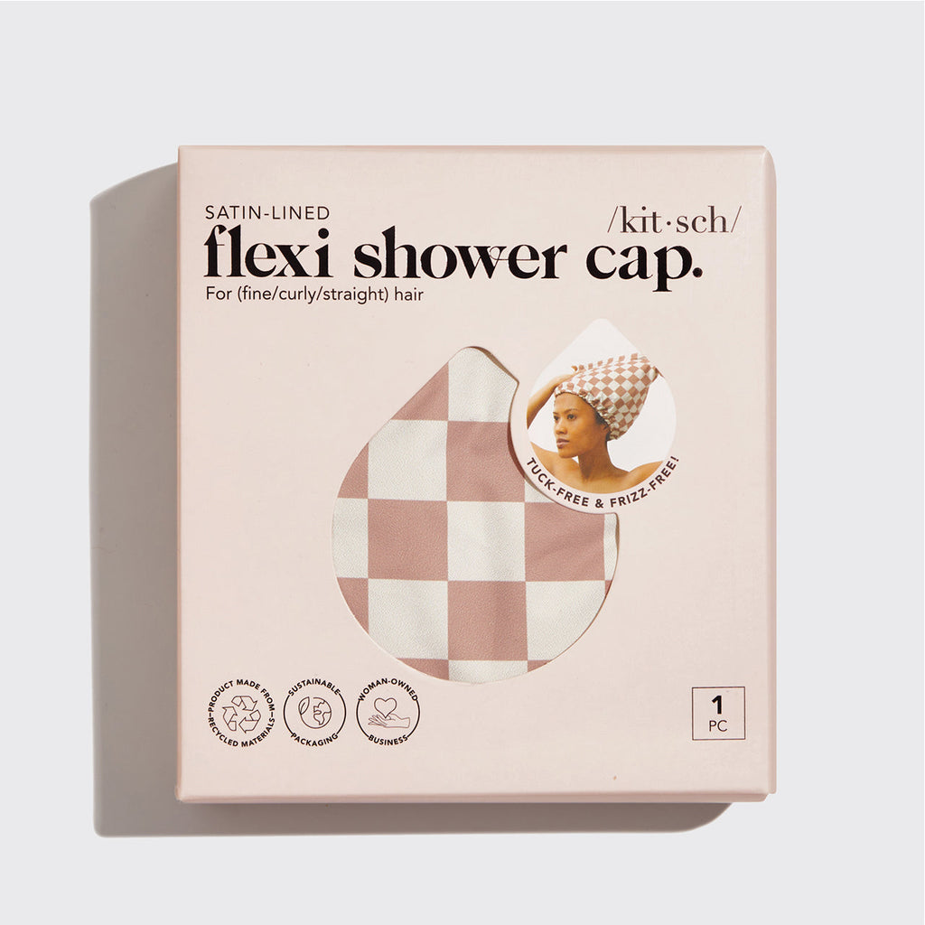 Szaténbélésű Flexi zuhanysapka + rózsaszín extra nagy szatén hálósapka szett
