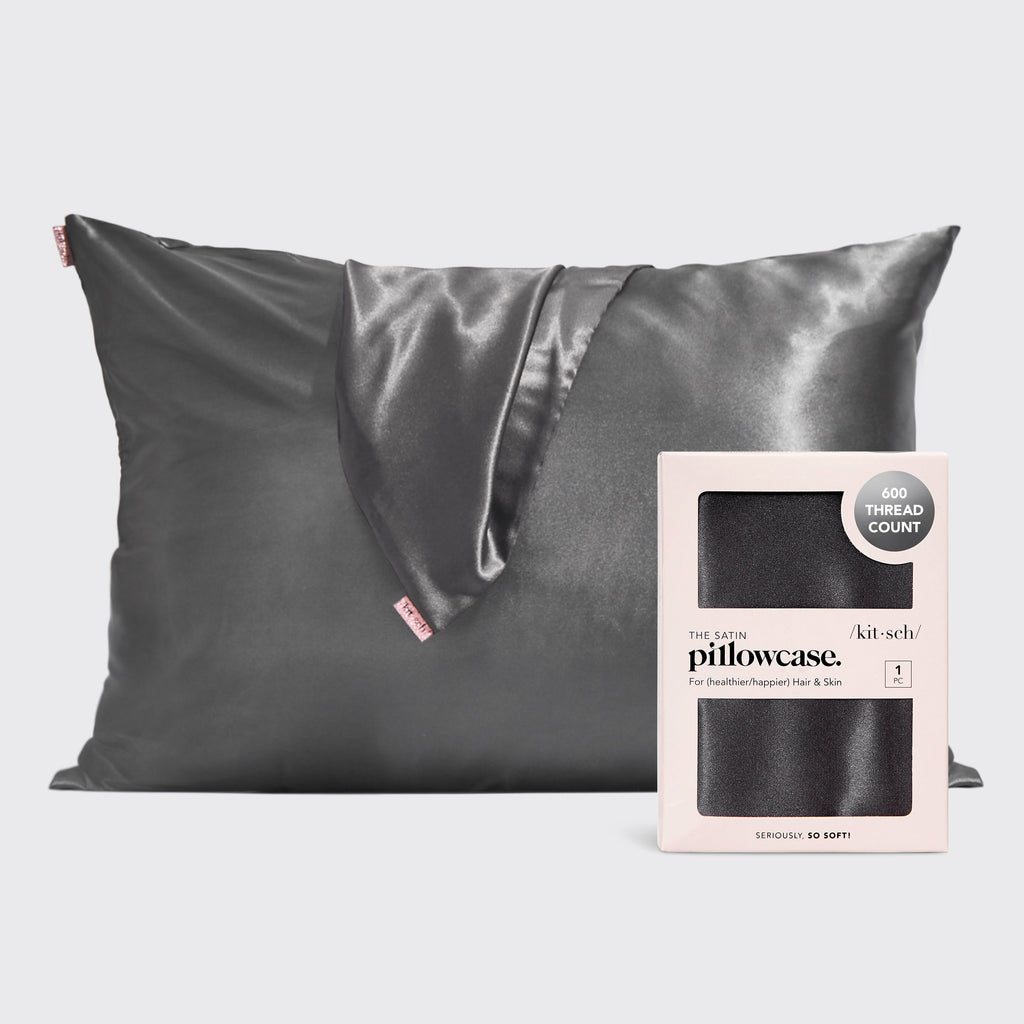 Szatén párnahuzat szénszürke színben, 2 darabos csomag