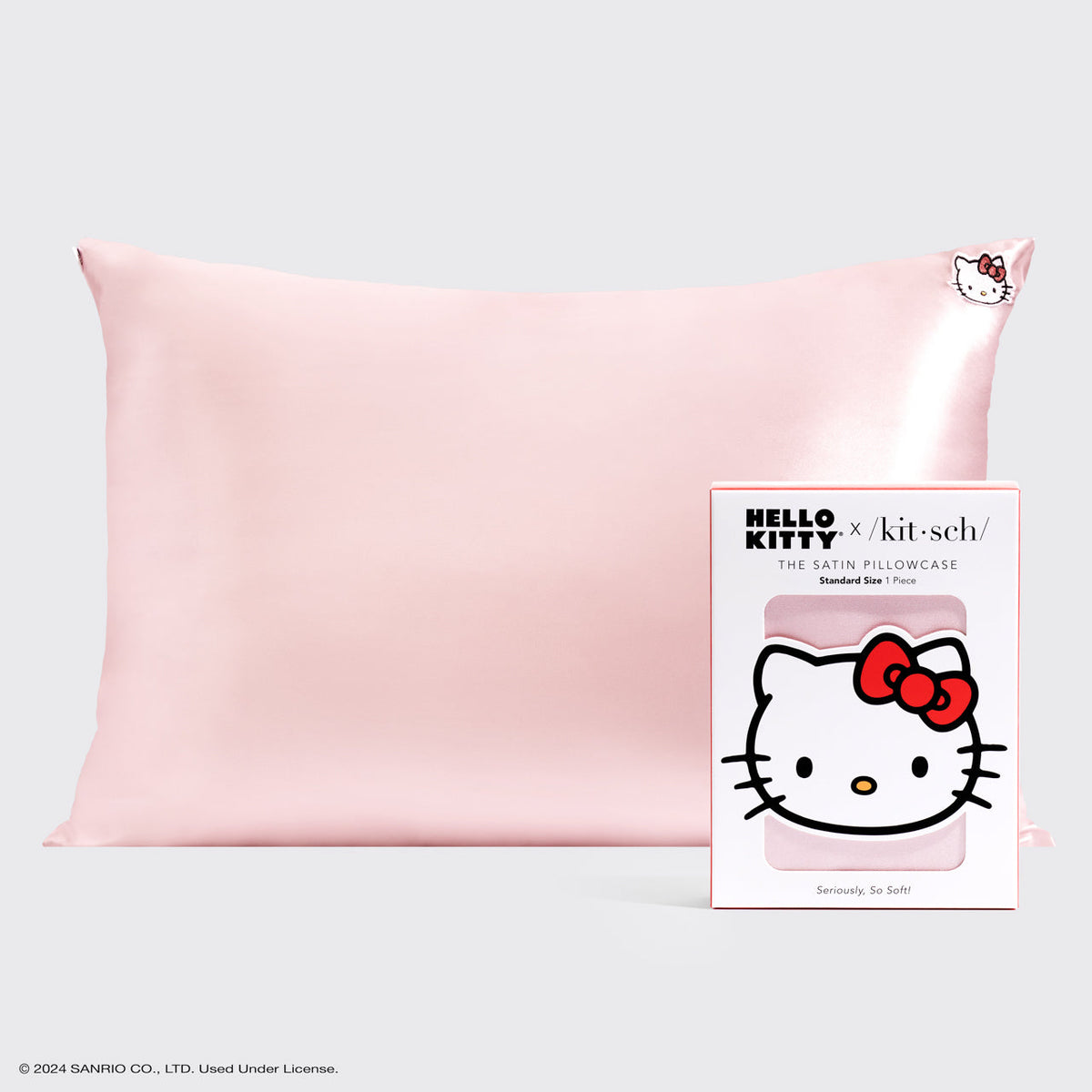 Kitsch x Hello Kitty szatén párnahuzat – rózsaszín Hello Kitty arc (Pink Hello Kitty Face)