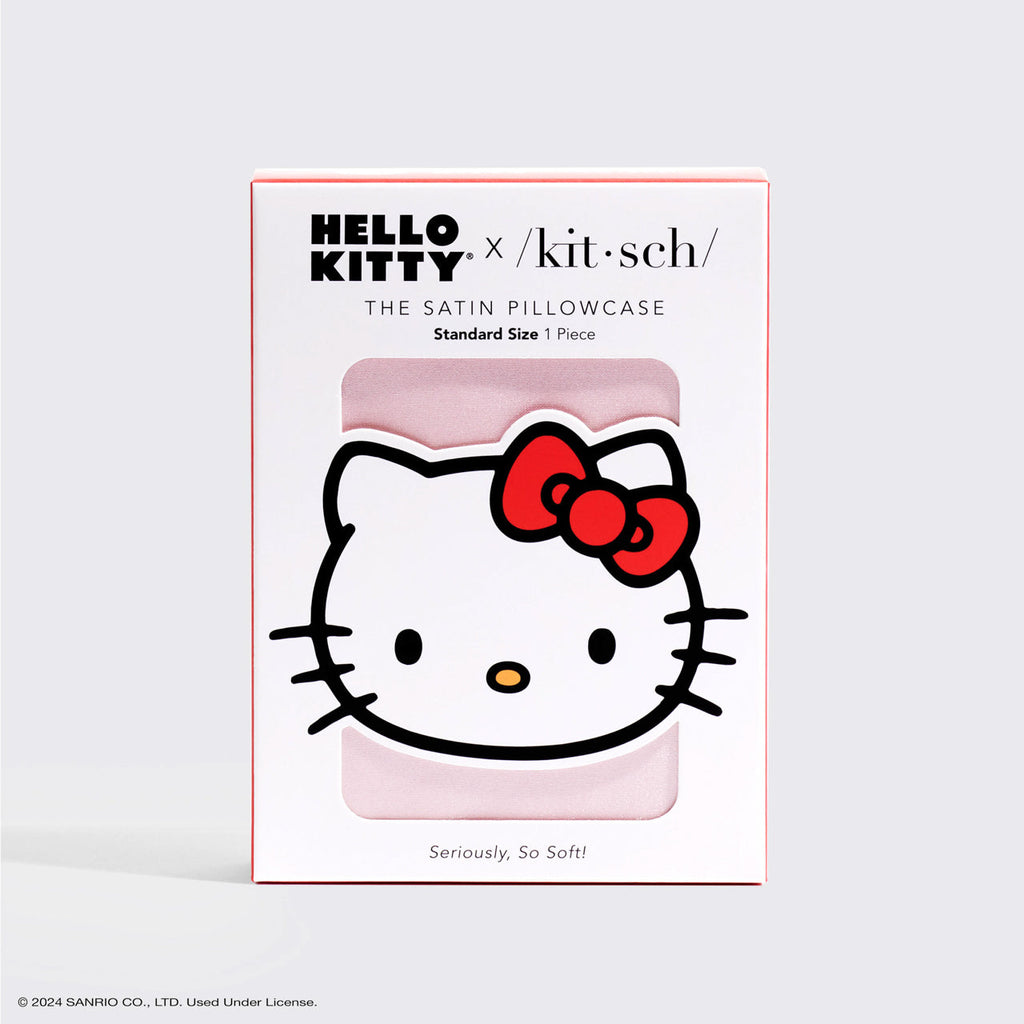 Kitsch x Hello Kitty szatén párnahuzat – rózsaszín Hello Kitty arc (Pink Hello Kitty Face)