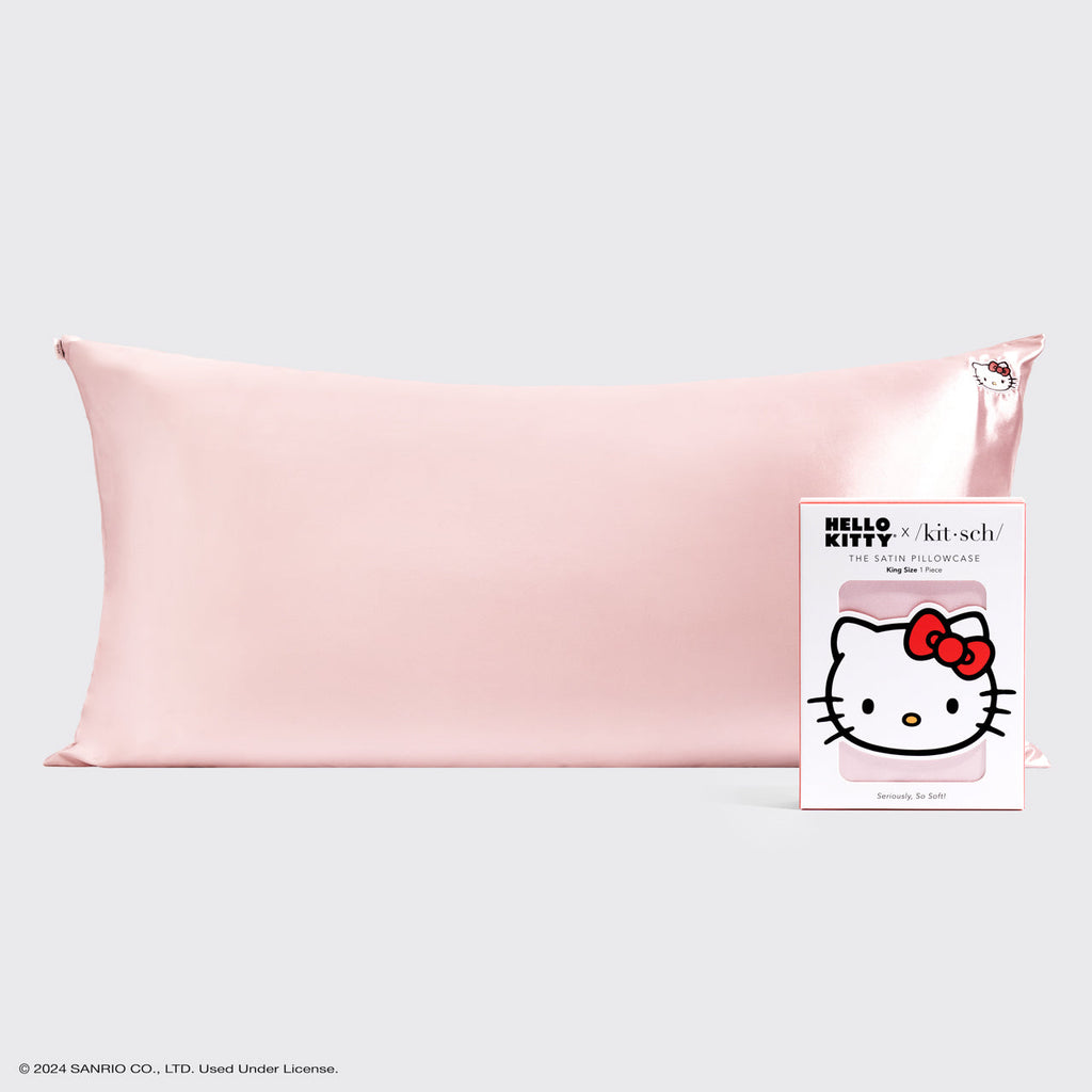 Kitsch x Hello Kitty szatén párnahuzat – rózsaszín Hello Kitty arc – King