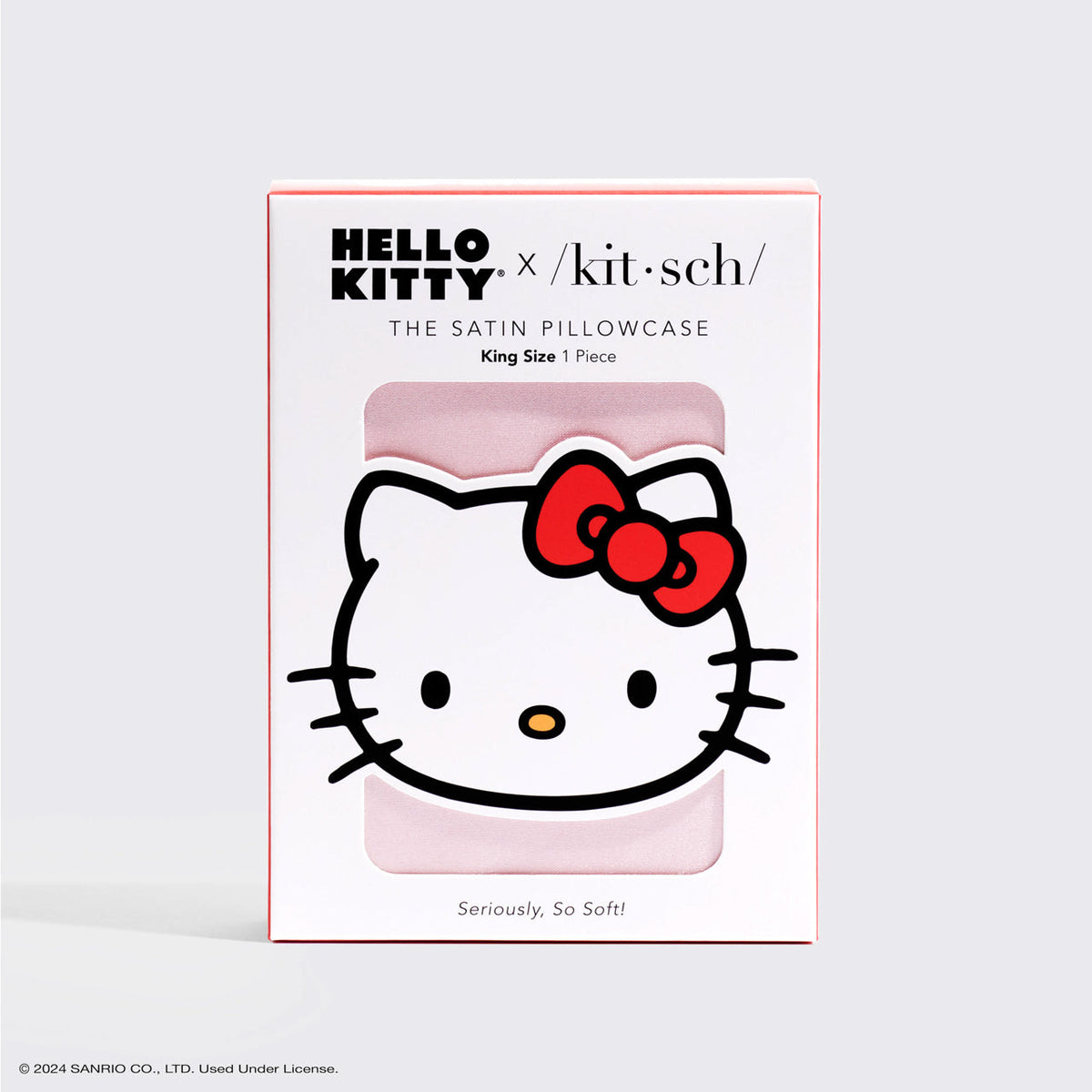 Kitsch x Hello Kitty szatén párnahuzat – rózsaszín Hello Kitty arc – King