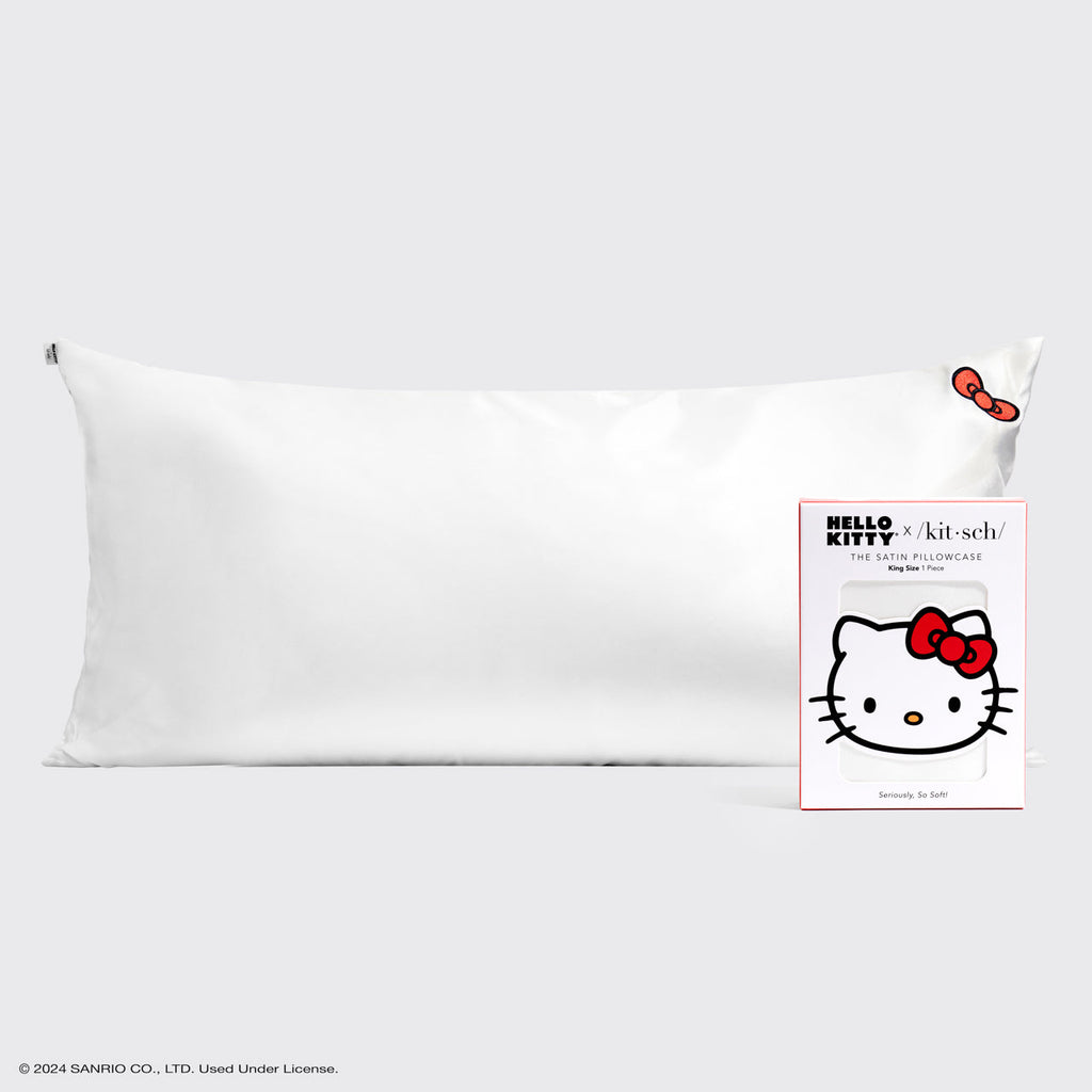 Kitsch x Hello Kitty szatén párnahuzat – elefántcsont Kitty masni – King