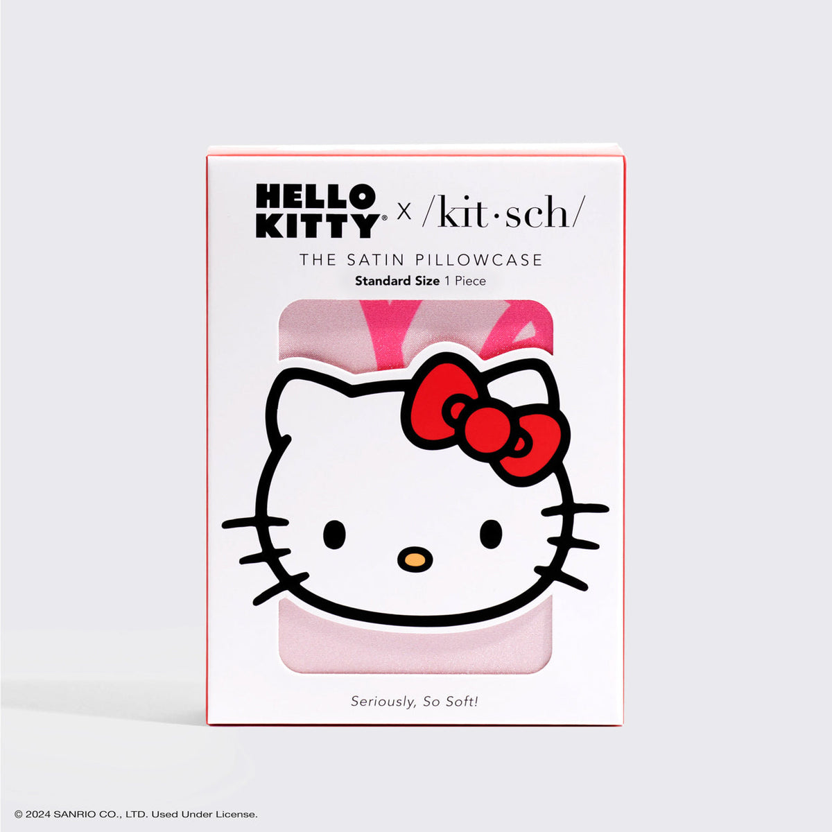 Kitsch x Hello Kitty szatén párnahuzat – rózsaszín Hello Kitty arcok (Pink Hello Kitty Faces)