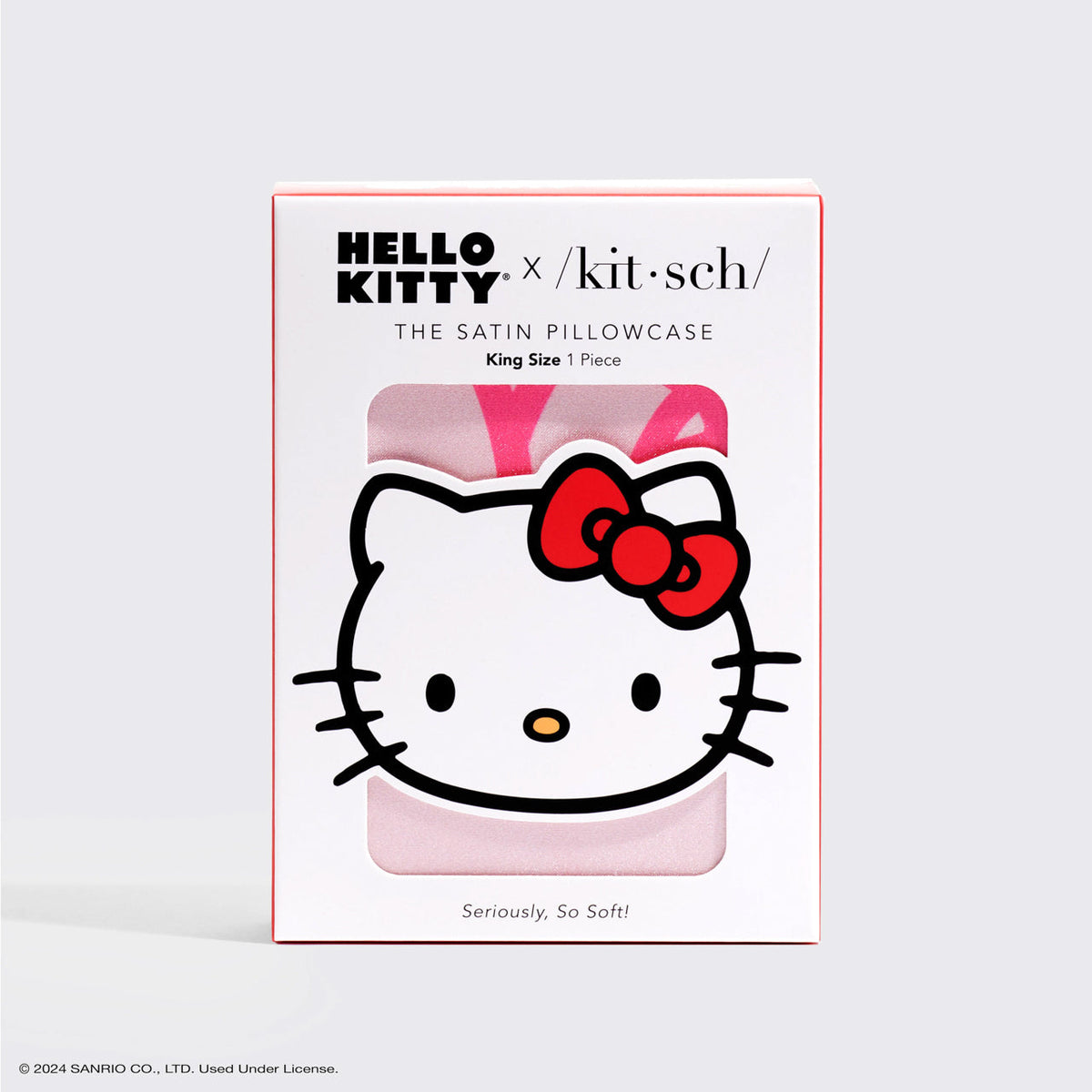 Kitsch x Hello Kitty szatén párnahuzat – rózsaszín Hello Kitty arcok – King