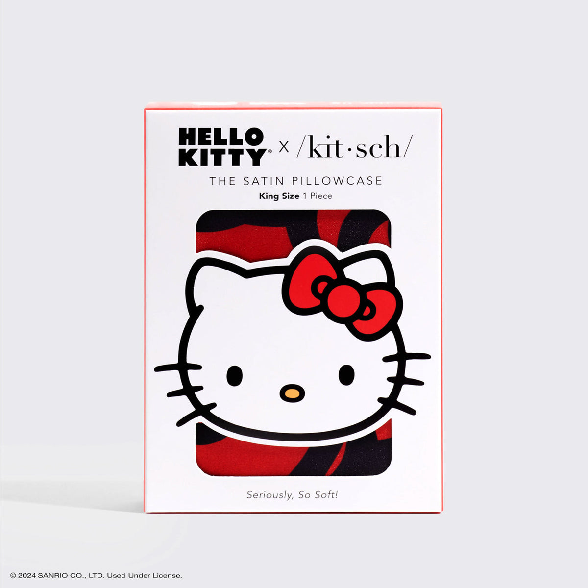 Kitsch x Hello Kitty szatén párnahuzat – Kitty a masnik tengerében (Kitty Bathes in a Sea of Bows) – King méret