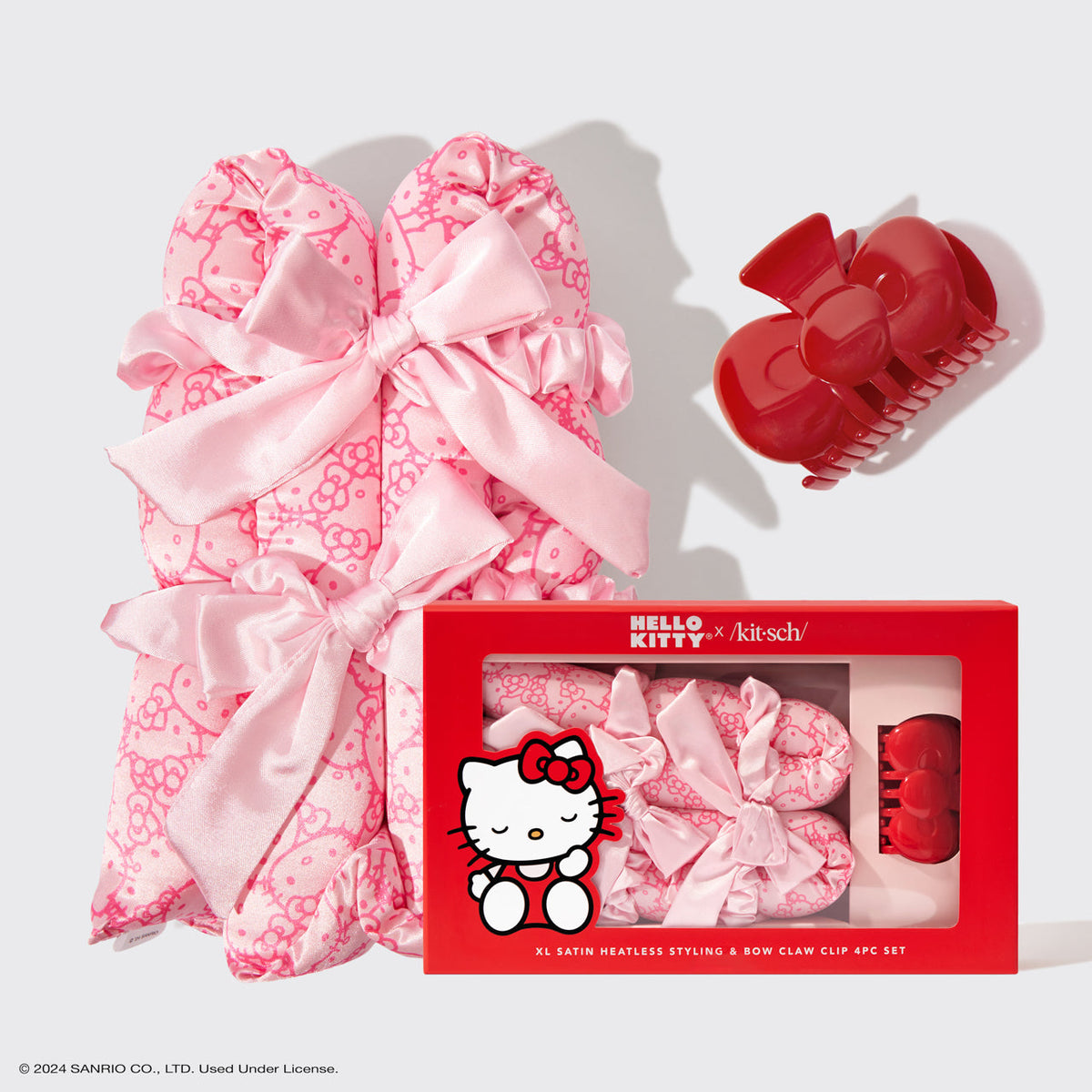 Hello Kitty x Kitsch XL szatén hőmentes formázó és masni csáklis csat, 4 darabos szett