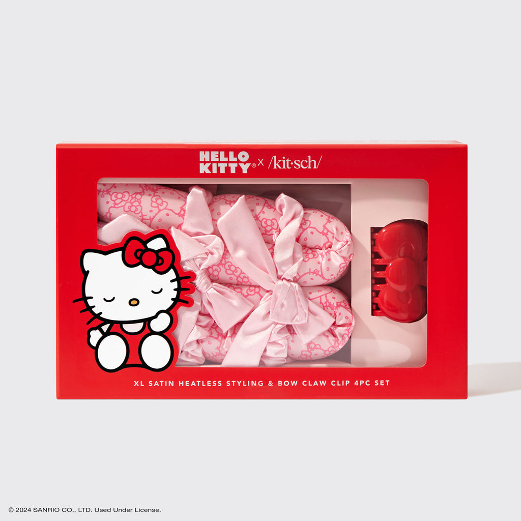 Hello Kitty x Kitsch XL szatén hőmentes formázó és masni csáklis csat, 4 darabos szett