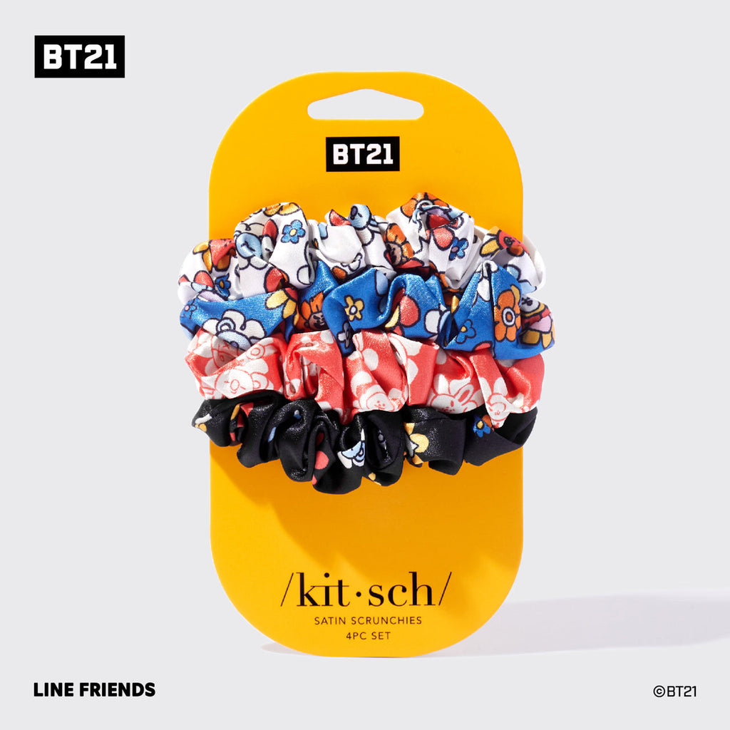 Kitsch x BT21 szatén alvó hajgumik, 4 db-os szett