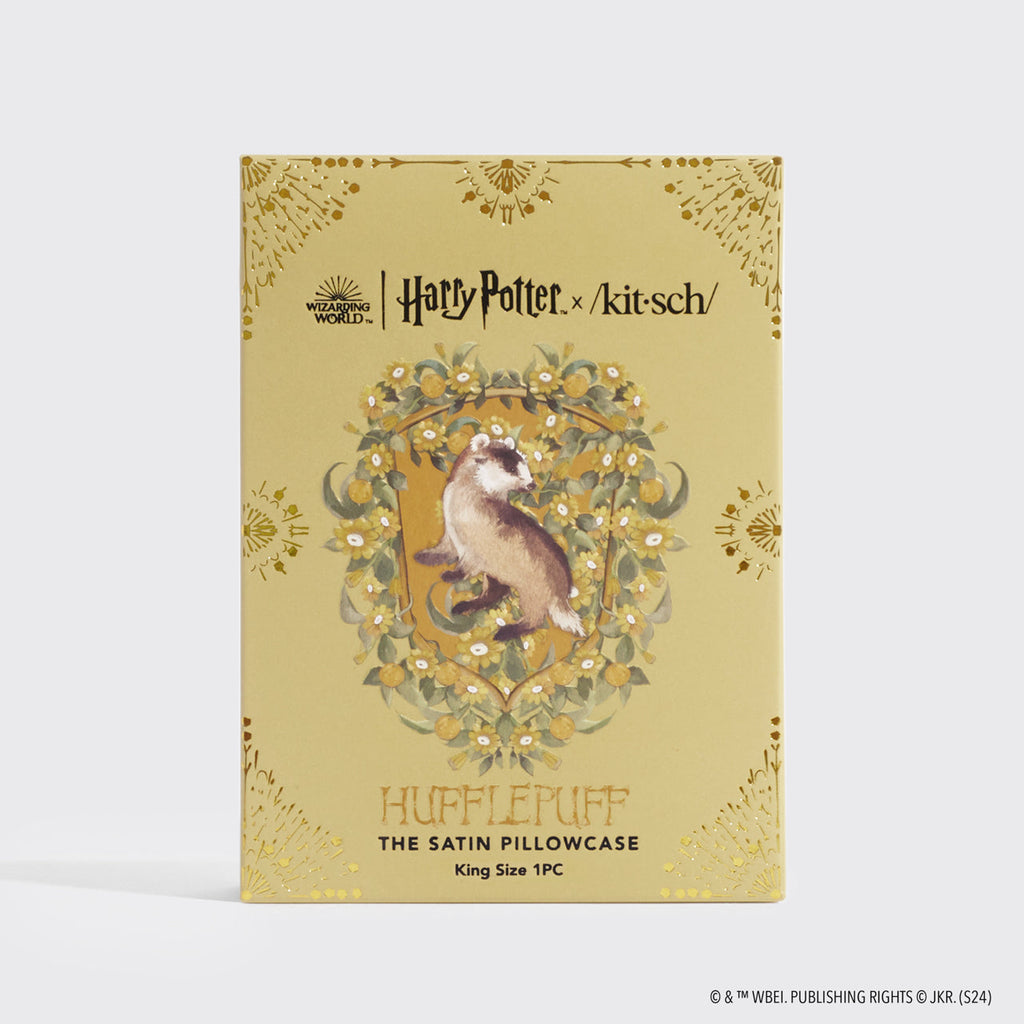 Kitsch x Harry Potter szatén párnahuzat Hugrabug mintával, 4 db-os csomag – King