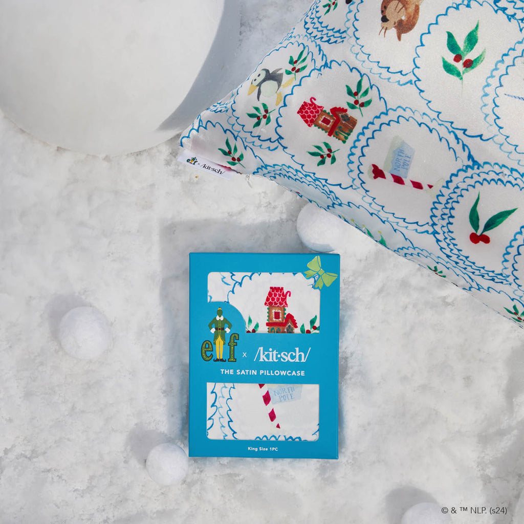 Kitsch x Elf szatén párnahuzat North Pole mintában – King