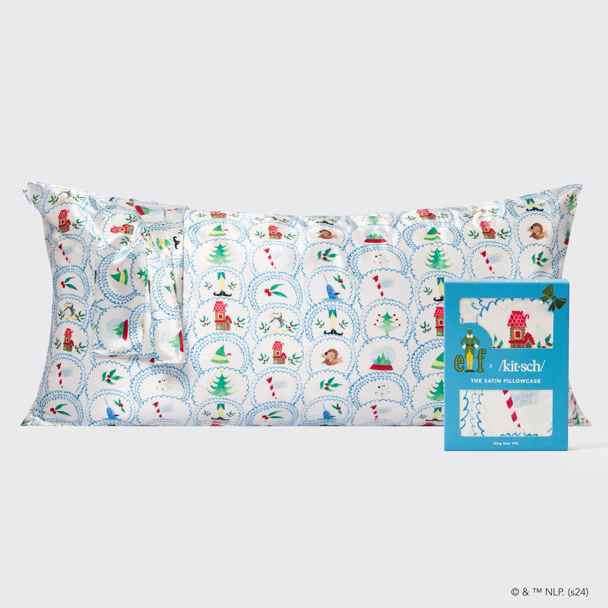 Kitsch x Elf szatén párnahuzat North Pole mintában – King