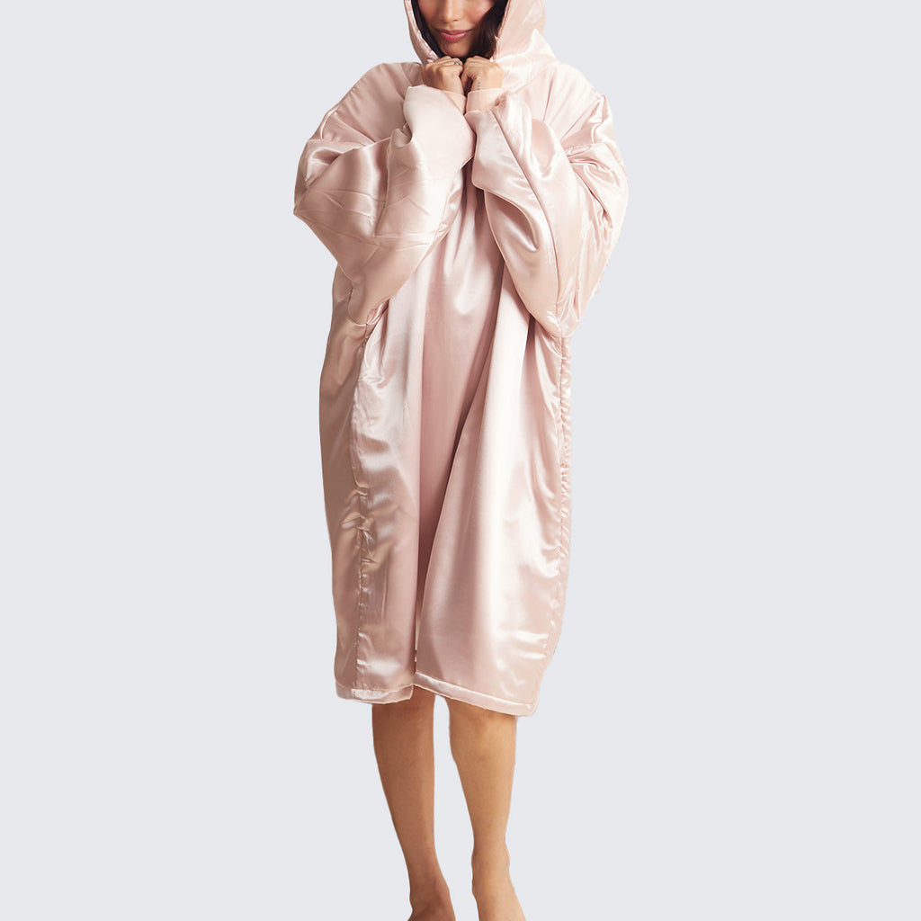 Glazey szatén kapucnis pulóver – Blush