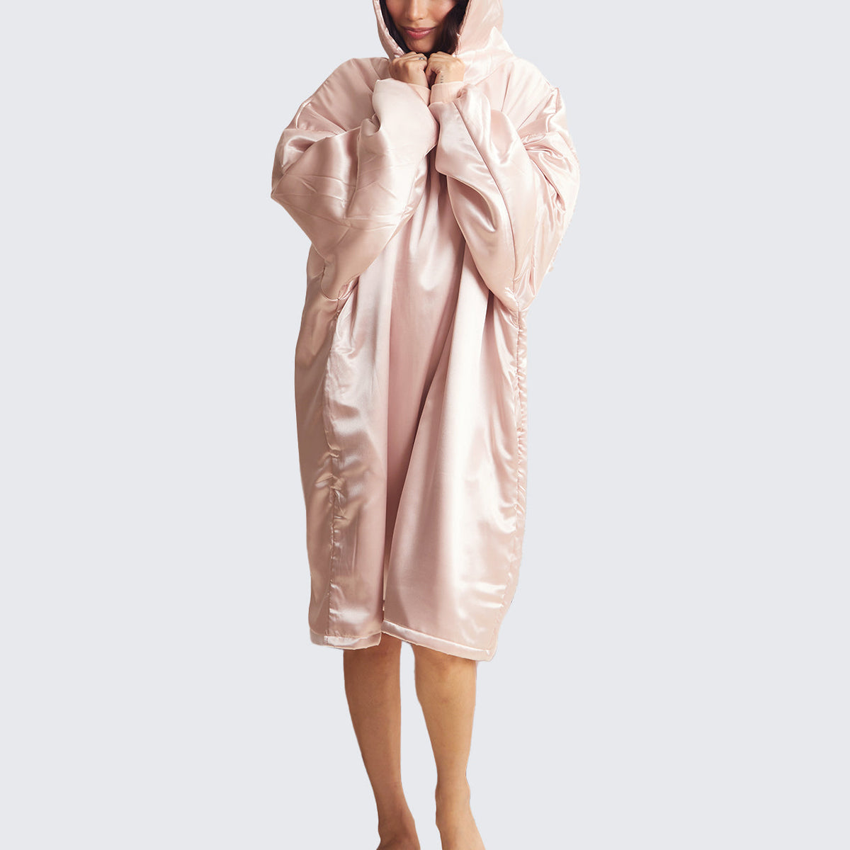 Glazey szatén kapucnis pulóver – Blush